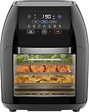 Chefman Multifunktionale Digitale Heißluftfritteuse + Rotisserie, Dörrautomat, Konvektion, 17 Touchscreen-Voreinstellungen, XL 10L Familiengröße, Automatische Abschaltung, Großes Sichtfenster, Schwarz