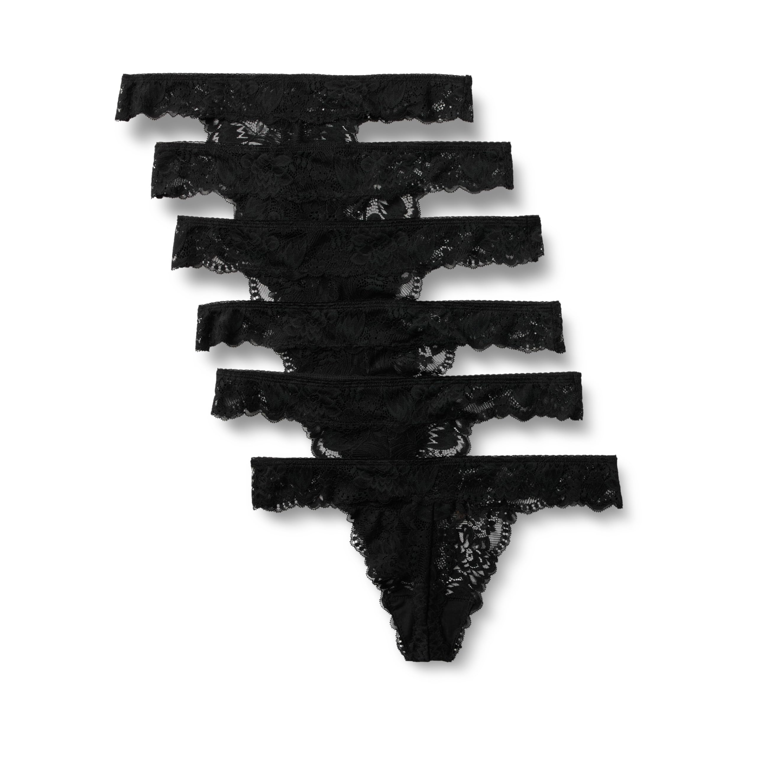 Amazon Essentials Women's Soft-Stretch Lace Knickers, Bikini, Cheeky, High Waisted Thong, Hipster & Thong Styles, Pack of 6, Black, Small
