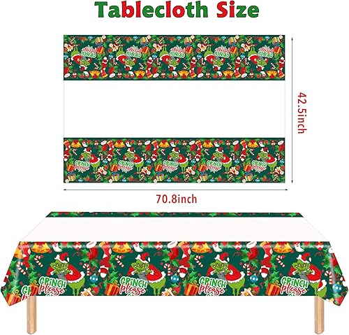 Miniatura 2 de ZAKVOOR Paquete de 4 manteles de fiesta de Grinch, fundas de mesa rectangulares de plástico desechables de Navidad para suministros de decoración de