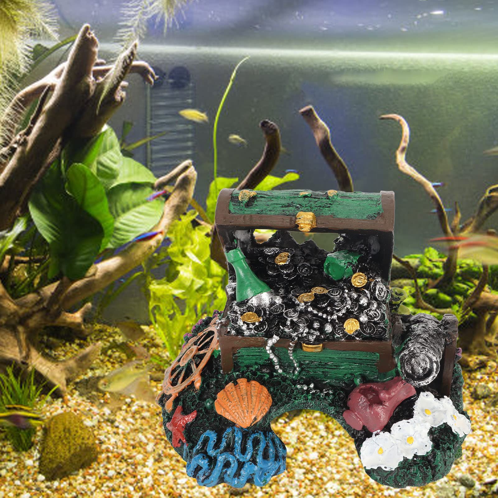 Ornamento della scatola del tesoro dell'acquario Decorazione realistica per i proprietari di acquari (Verde)