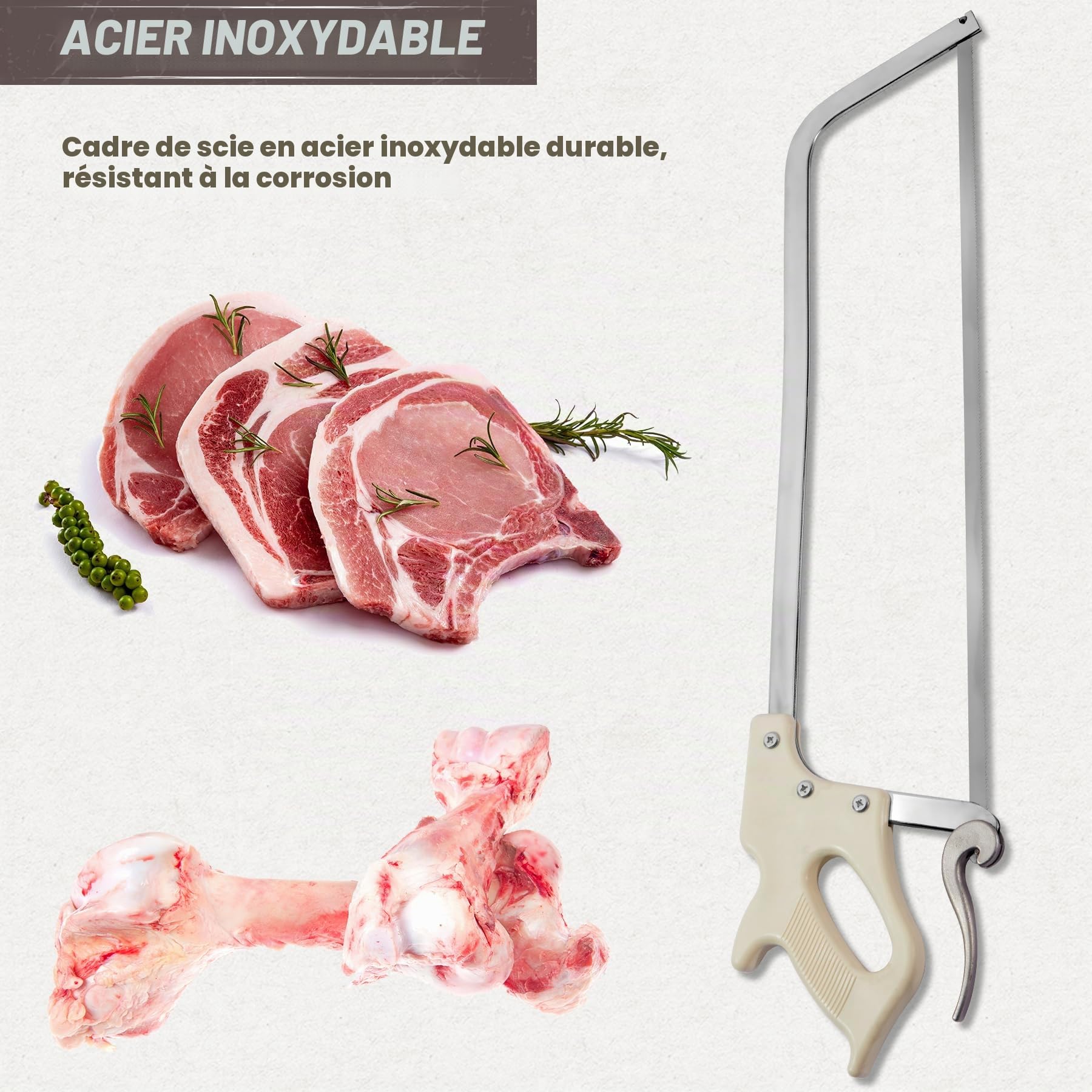 Scie de boucherie 63.5 cm Scie à boucher avec Structure en aluminium et lame SK5 Scie à main pour la transformation de la viande