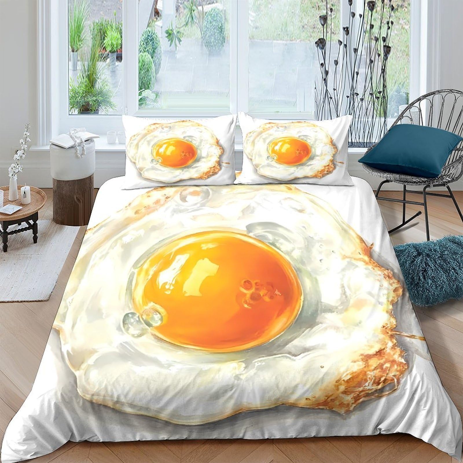 Ctjqhvkz Style-7 3D Printed Fried Egg Fitted Sheet Microfiber Anti-Slip Decorative Sunny Side Up Bed Cover For Bedroom Dorm Mattress Protection Single（135X200cm）