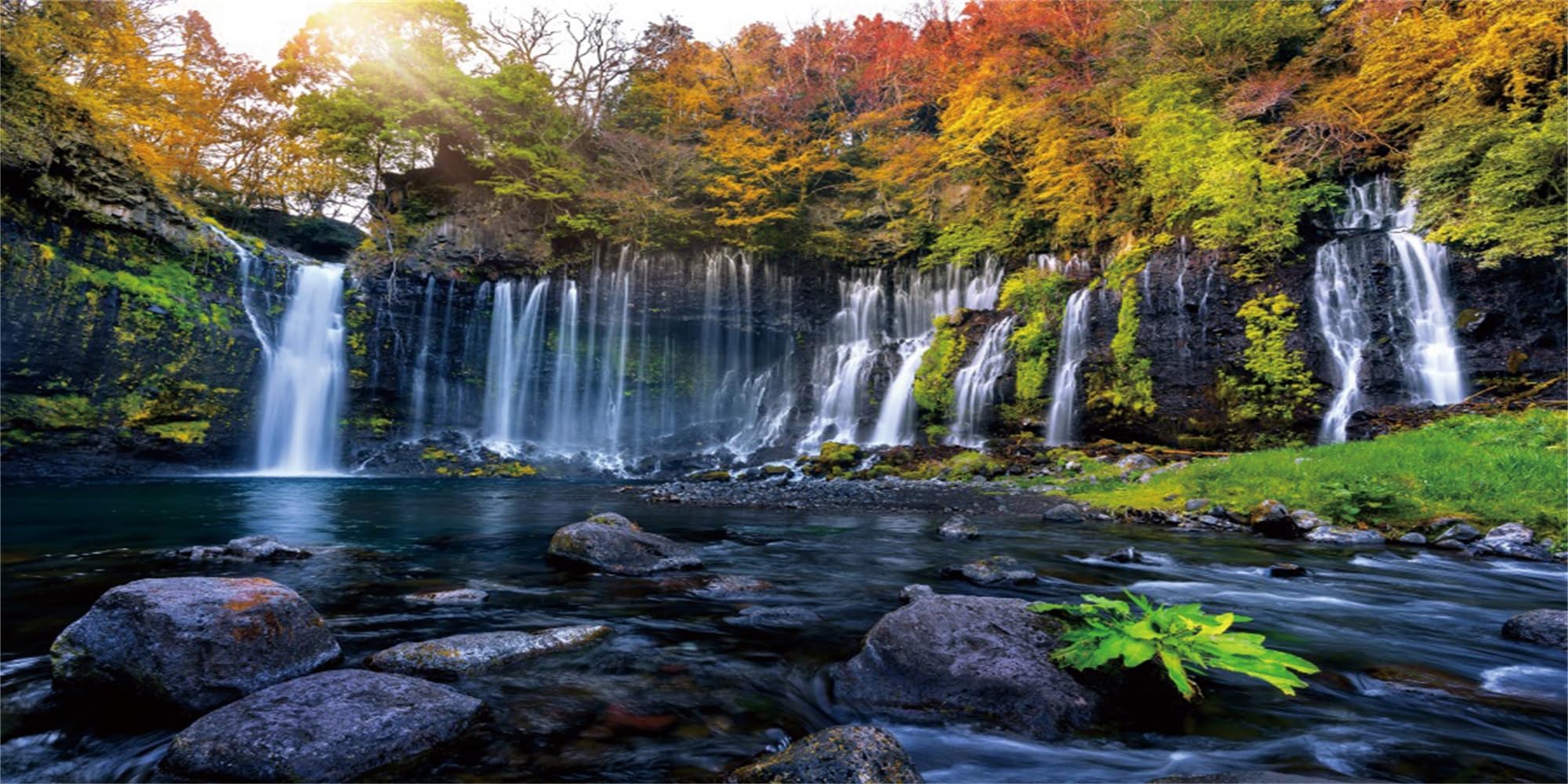 MIRRORANG 180x46cm Waterfall Aquarium Terrarium Background Autumn Forest Mountain Yellow Trees Lake Fish Tank Background — image 1