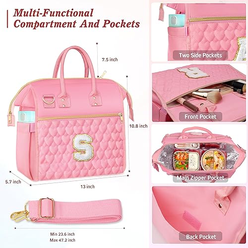 Miniatura 7 de QLOVEA Lonchera grande para mujer, caja enfriadora personalizada de apertura amplia para el trabajo, lonchera portátil aislada con bolsillo lateral,