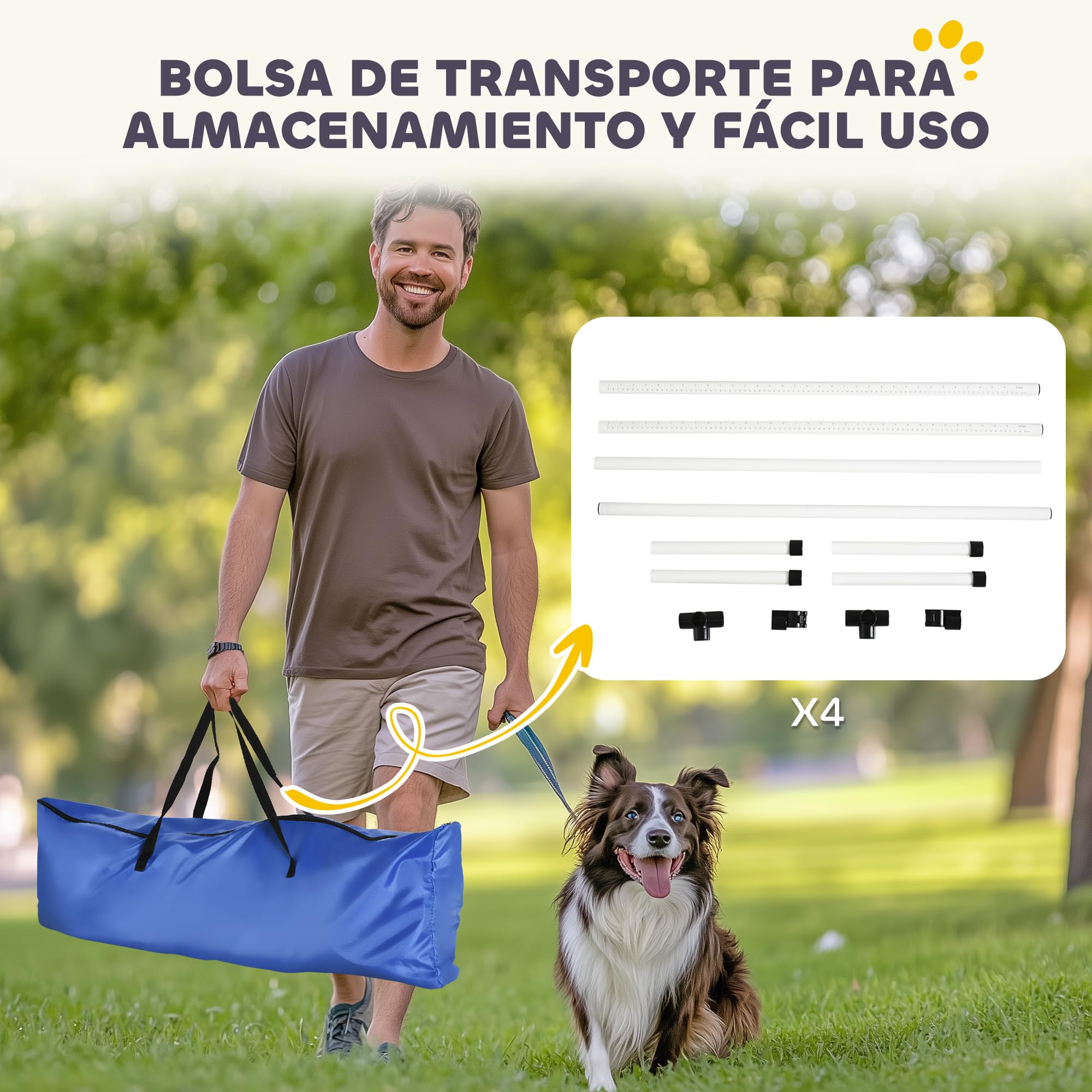 PawHut Set de Entrenamiento de Agilidad para Perros Mascotas 4 Piezas Obstáculos Vallas de Salto con Altura Ajustable y Bolsa de Transporte para Exteriores 99x65x94 cm Blanco