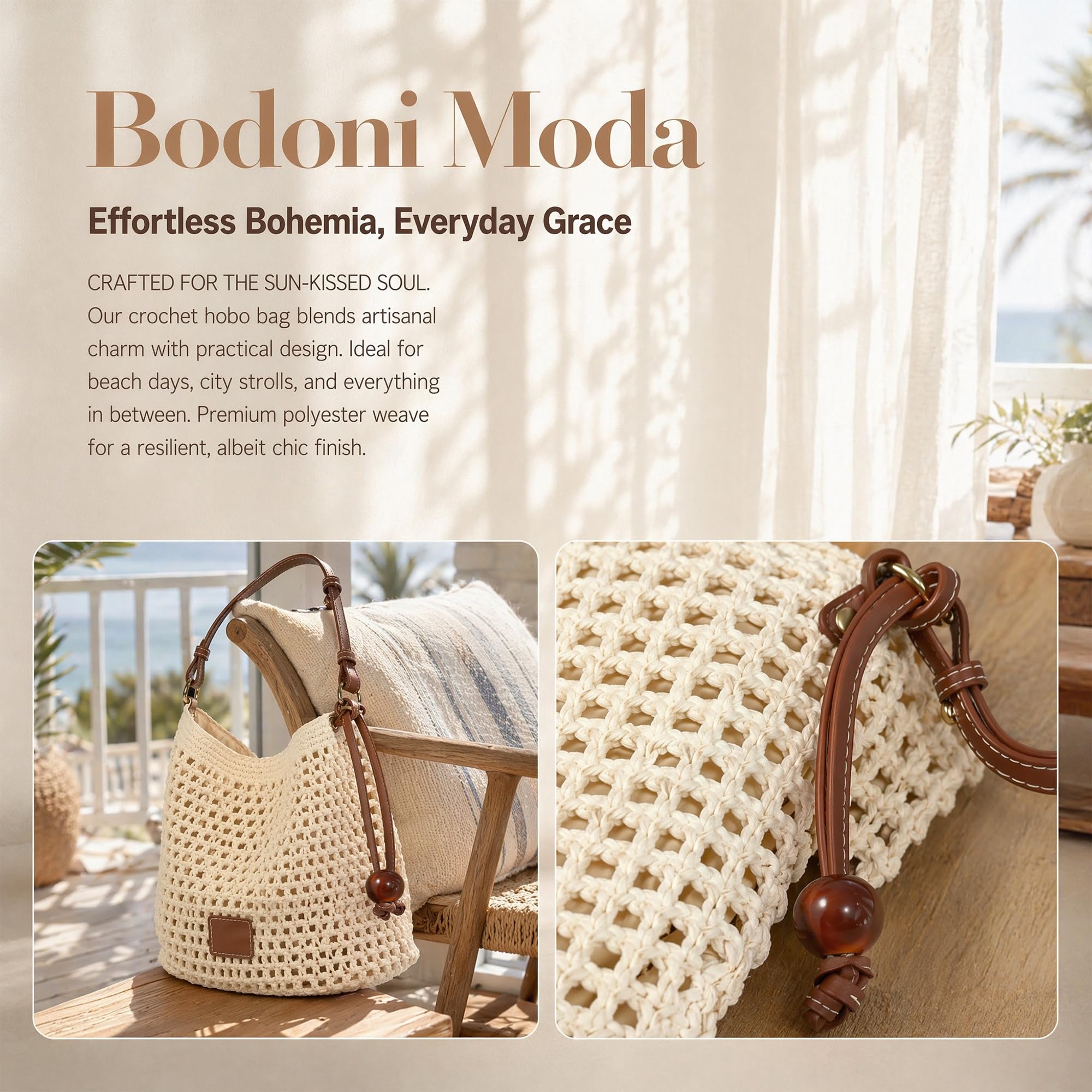 Sac fourre-tout en coton tissé main, Sac à bandoulière crochet été femme, Sac de plage bohème léger pour vacances, voyages, shopping et quotidien
