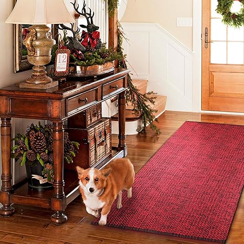 LEEVAN Alfombra de baño lavable, alfombra de entrada tejida negra de 2 x 3 pies, alfombra duradera de algodón para cocina, alfombra moderna