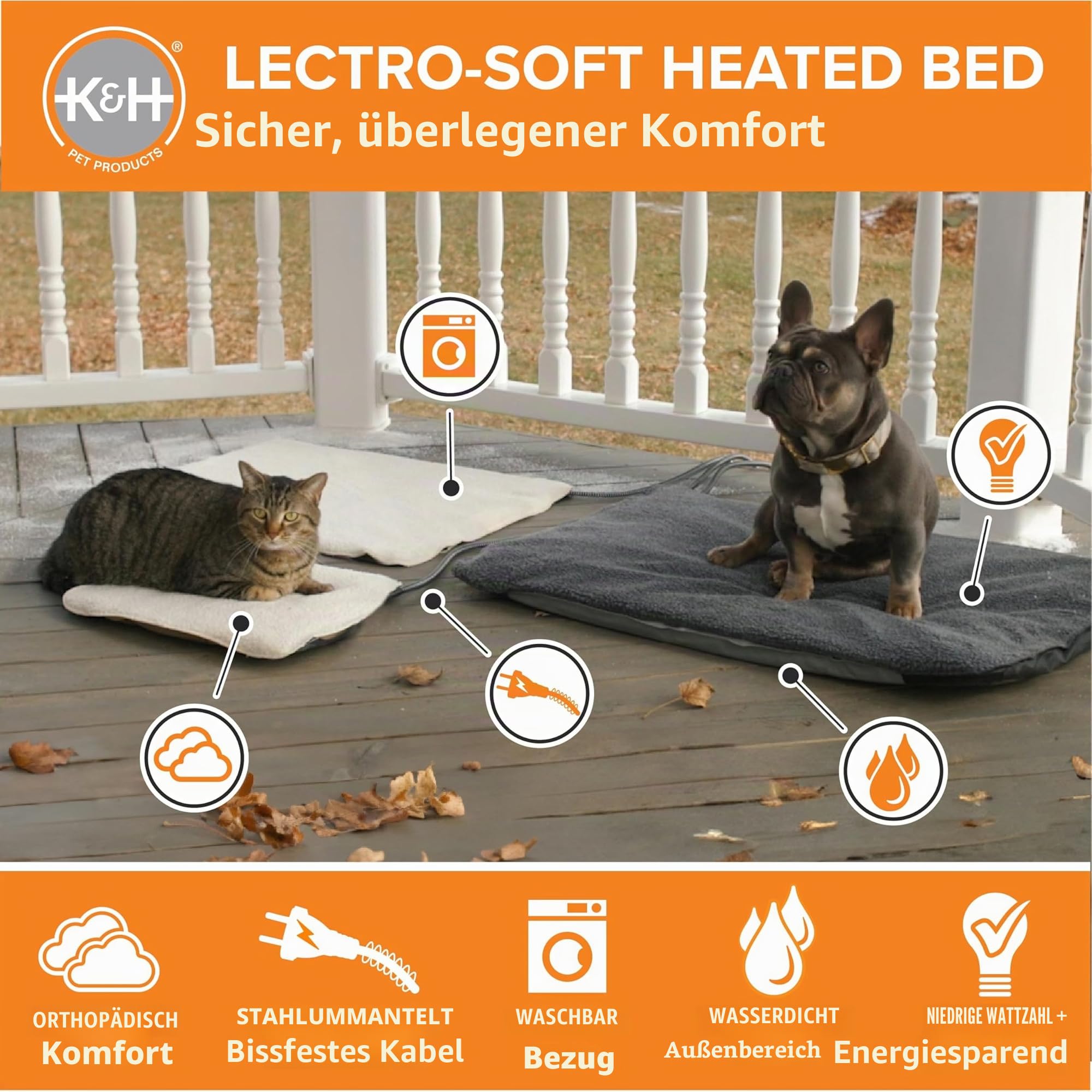 K&H Pet Products Beheiztes Haustierbett, für den Außenbereich, 35,6 x 45,7 cm, Hellbraun