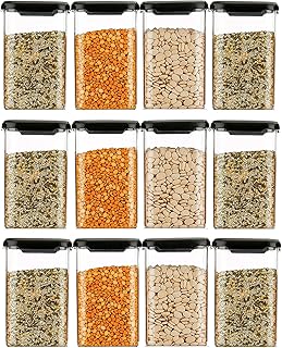 Kitchwell किचन एक्सेसरीज़ आइटम | 1100 ML स्क्वायर एयरटाइट स्टोरेज जार और कंटेनर ऑर्गनाइज़र | किचन कंटेनर सेट | घर और किचन स्टोरेज बॉक्स के लिए प्लास्टिक कंटेनर 6 का सेट