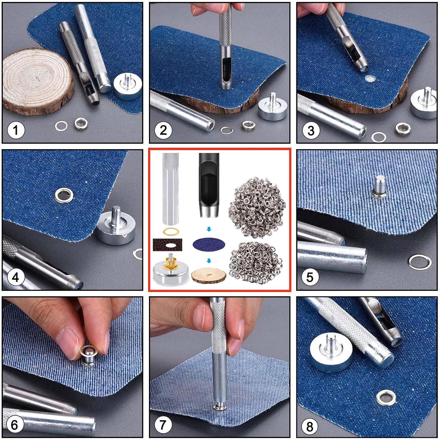 Grommet Tool Kit with 1805 Pieces, 1/4 Inch Eyelets and Washers in Gold, Silver, Black, Two Set of Installation Tools,Installation Pliers, Hole Punch, Punched Pad for Leather, Belt, Shoes, Crafts