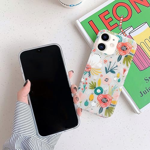 Miniatura 7 de J.west Funda para iPhone 12, iPhone 12 Pro, funda transparente floral flexible de TPU a prueba de golpes, diseño elegante transparente, funda