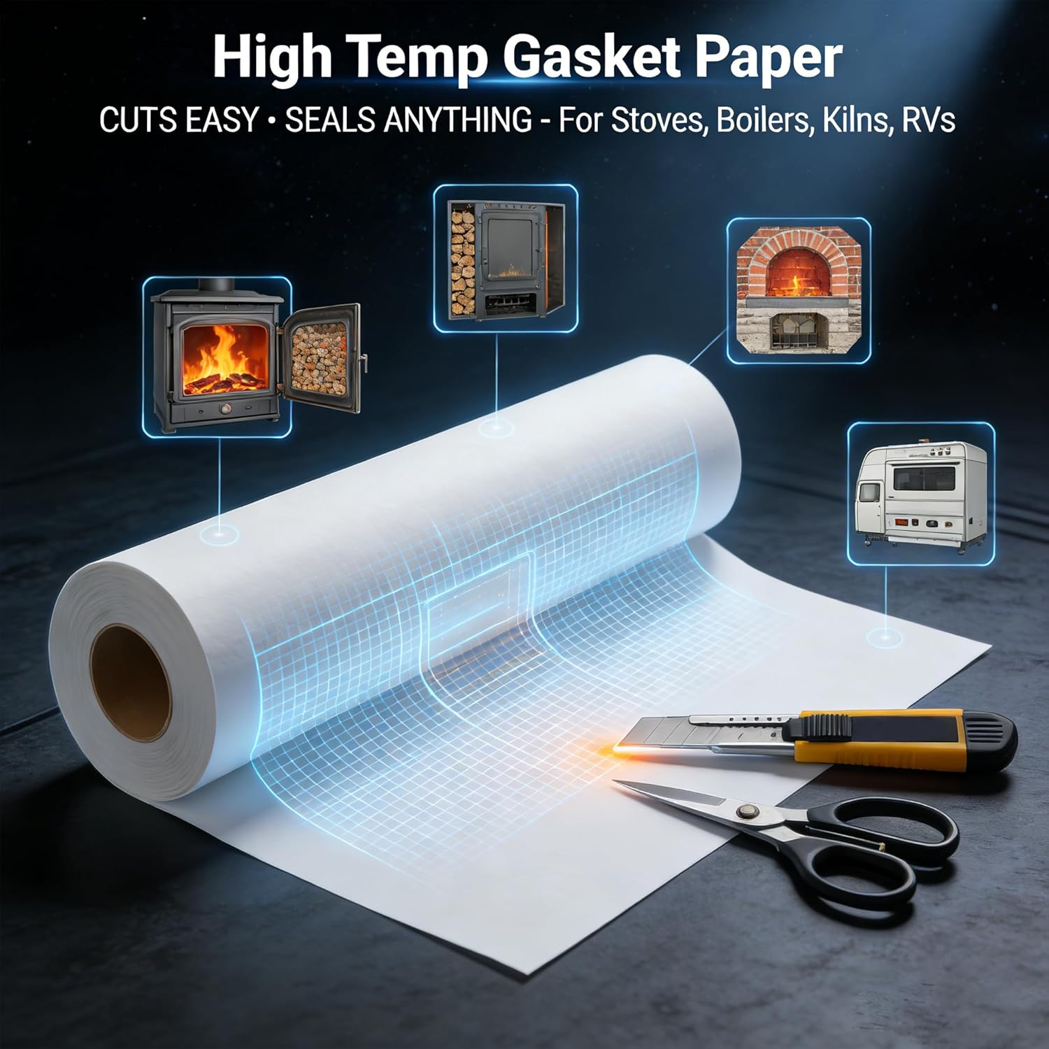High Temperature Gasket Paper, Furnace Burner Gasket Fits for Pellet Stoves, Wood Stoves, Boilers, Furnaces, Kilns, Forges DIY Exhaust Gasket, High Temperature Insulation 7” x 10 ‘x1/8’ Thick, 2 Pack