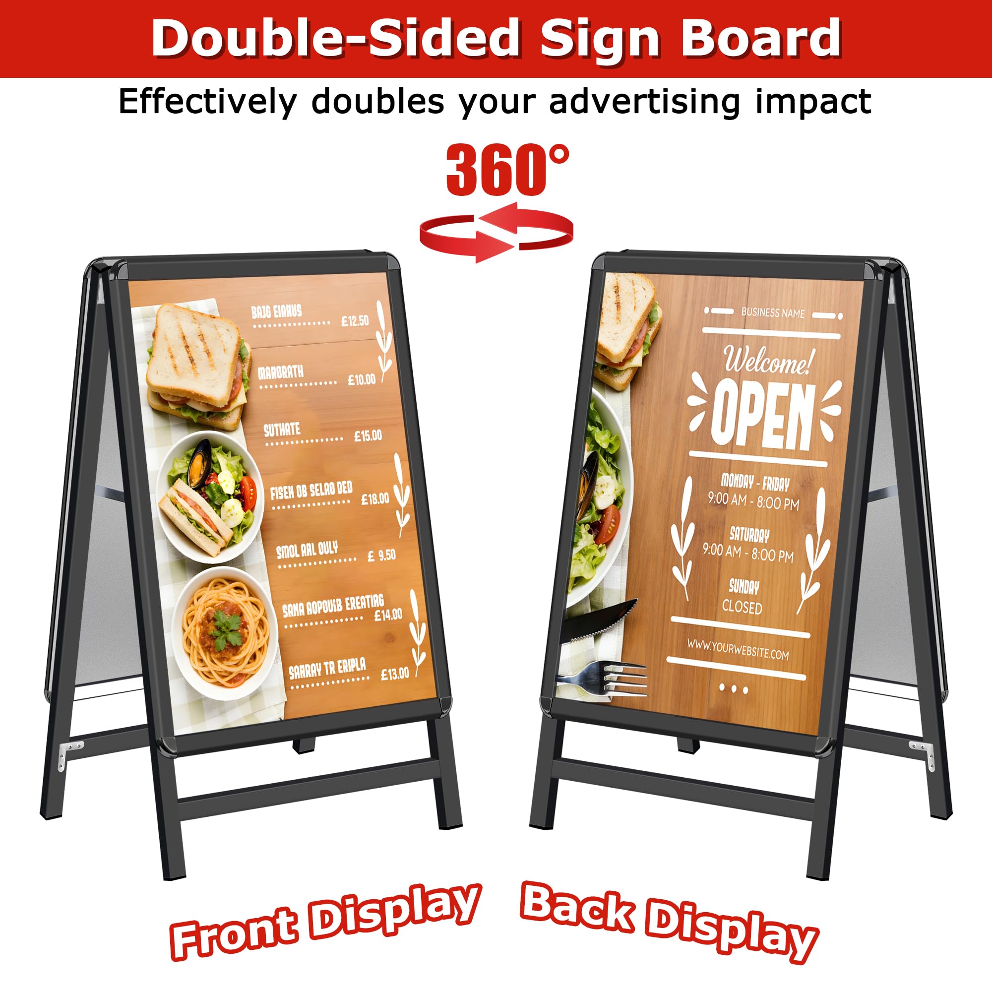 Pavimentazione Cartello Cornice A2 in Alluminio - Cavalletto Pubblicitario Doppia Faccia per Menu Ristorante/Offerte Promozionali/Negozi, Supporto Poster da Parete o Pavimento, Nero
