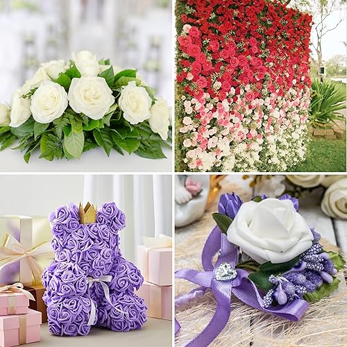 Miniatura 6 de Yastouay 200 rosas artificiales rosas de espuma de 3.5 pulgadas, rosas artificiales a granel, sin tallo con diamantes de imitación y mariposa para