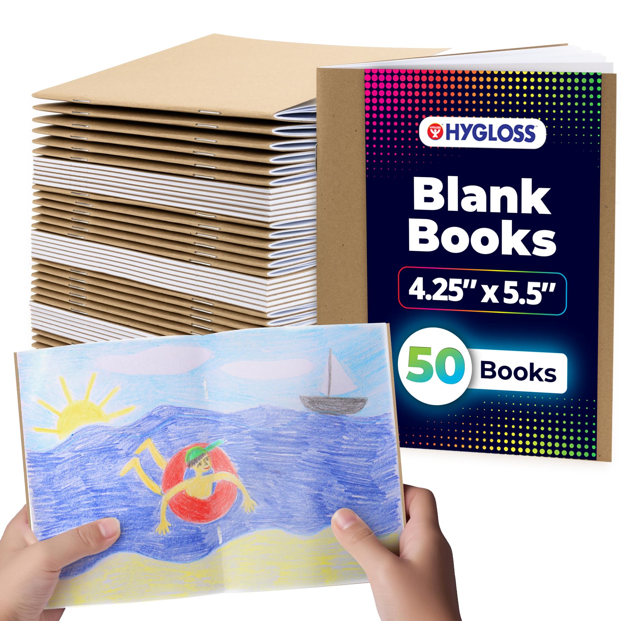 Hygloss Kraft - Libri vuoti, quaderni sfoderati, per diari, schizzi, scrittura, 24 pagine bianche, 10,5 x 15,5 cm, 50 libri