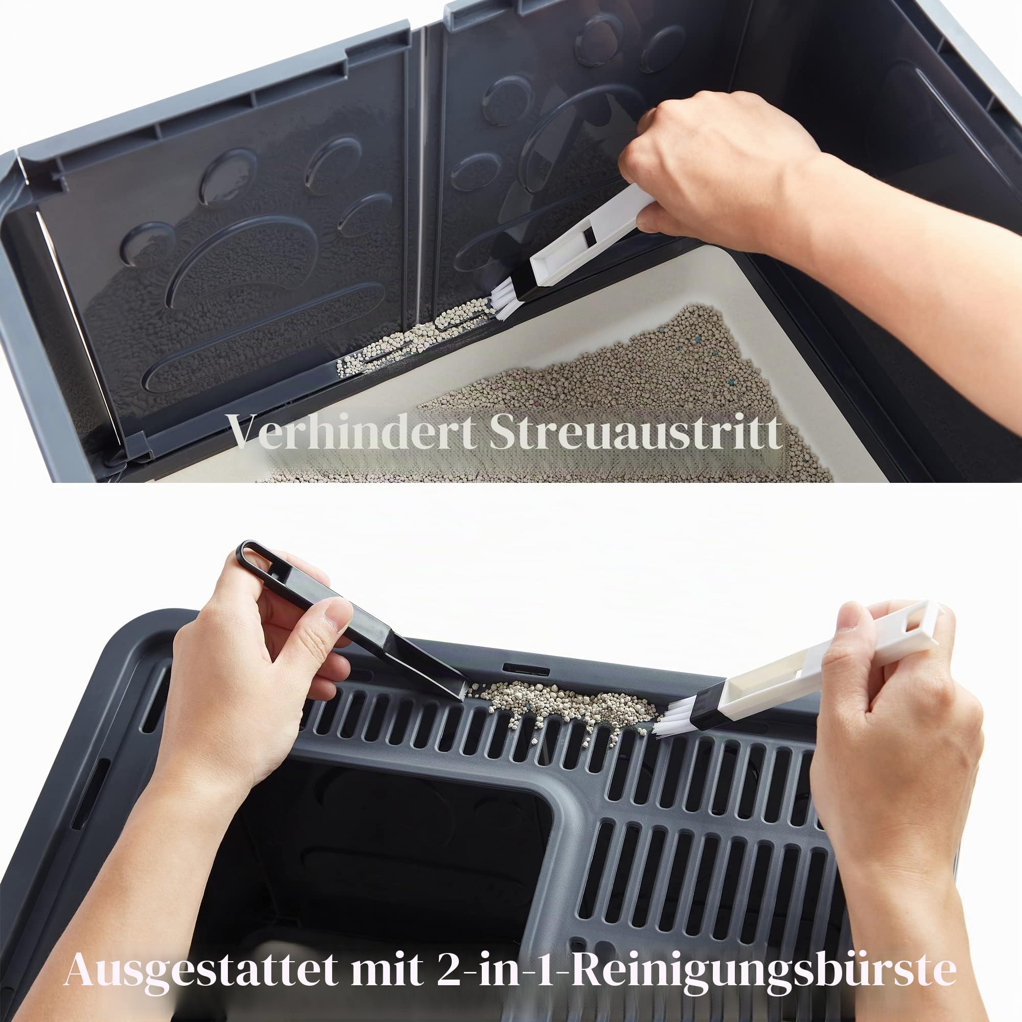 Vealind Faltbare katzenklo, Katzentoilette mit Deckel, abgedeckte Katzentoiletten mit Katzentoilettenschaufel und 2-1 Reinigungsbürste, Kitten Litter Box Cat Toilet (Schwarz)