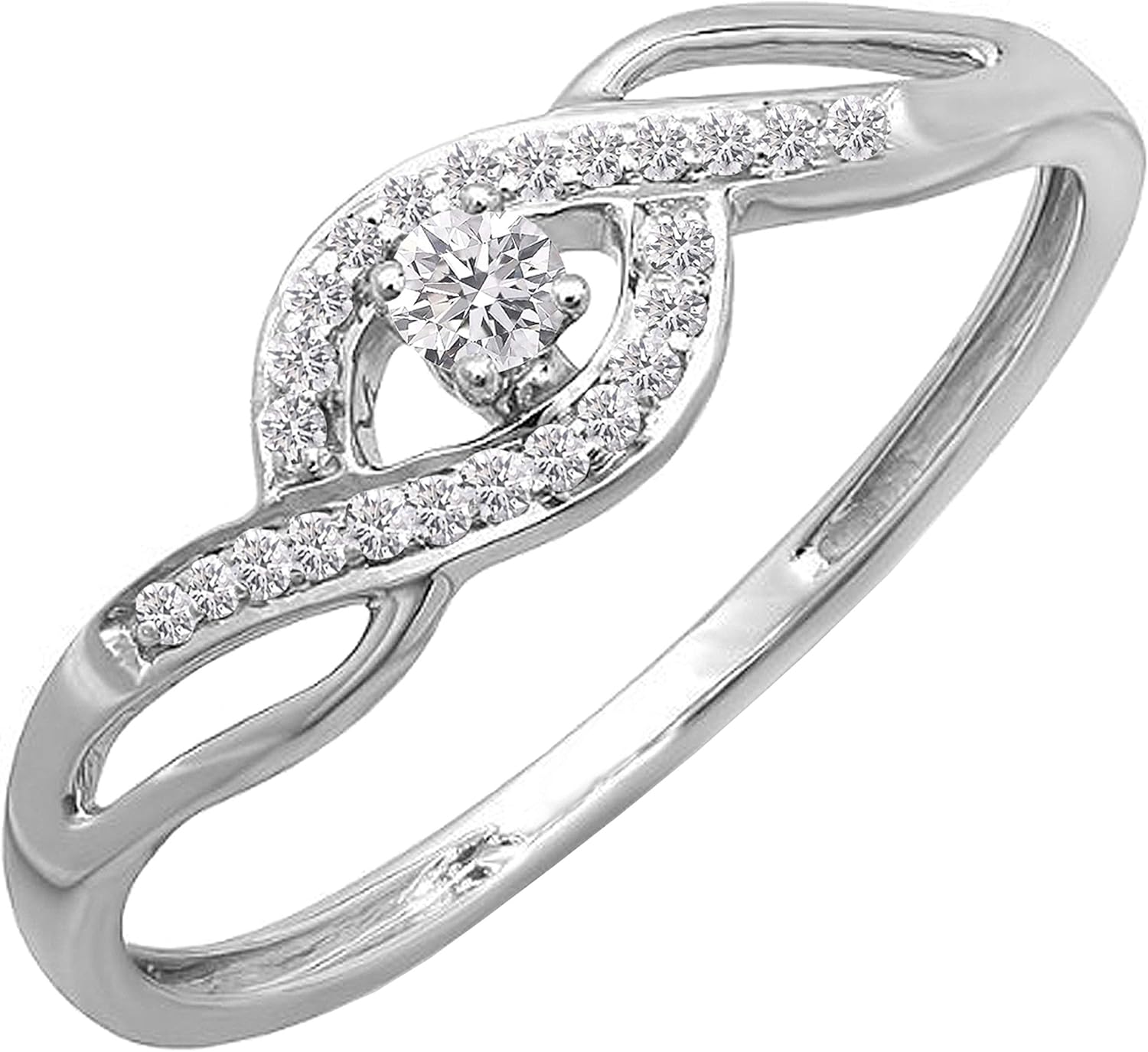Dazzlingrock Collection 0.15 Ctw Round White Diamond Criss Cross Promise Ring for Women in 10K Solid Gold