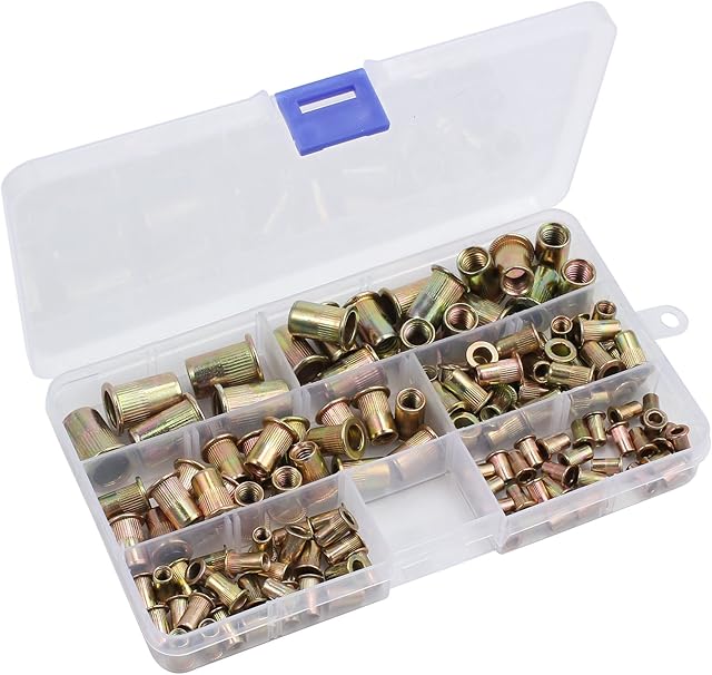 Alloy Rivet Nut Kit 150 PCS, Proster M3-M10 Thread Nuts Head Threaded Insert Rivet Nutsert 6 Sizes Rivnut Tool for Various Types of Metal Sheet Pipe and Other Manufacturing Industries