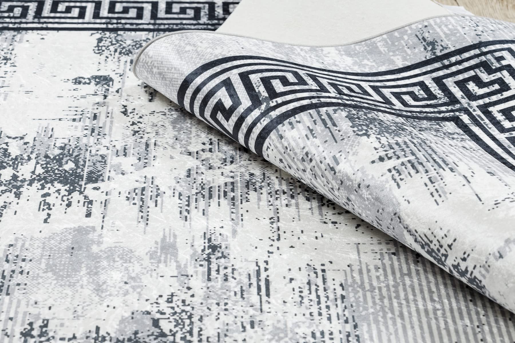 rugsx Tappeto moderno lavabile ANDRE per la camera dei bambini, il soggiorono, la hall, la moquette lavabile in lavatrice, Marmo, Greco, antiscivolo - nero/bianco 160x220 cm