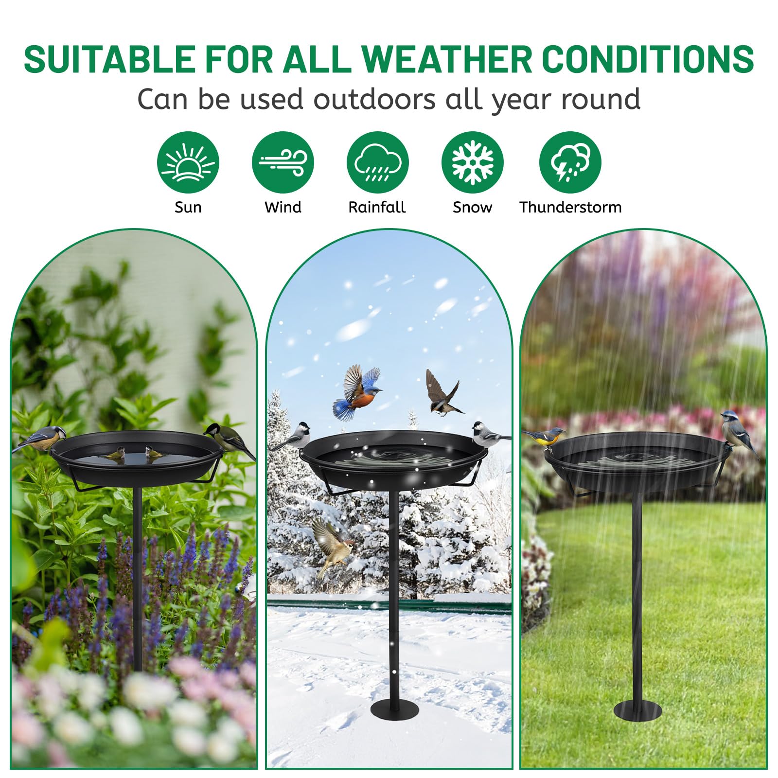 DBREAKS Mangiatoia Grande in Metallo per Uccelli, Abbeveratoio Vasca per uccelli Selvatici, 30.5 x 82 cm, Decorazione per Esterni, Giardino, Patio, Cortile, Prato, Nero