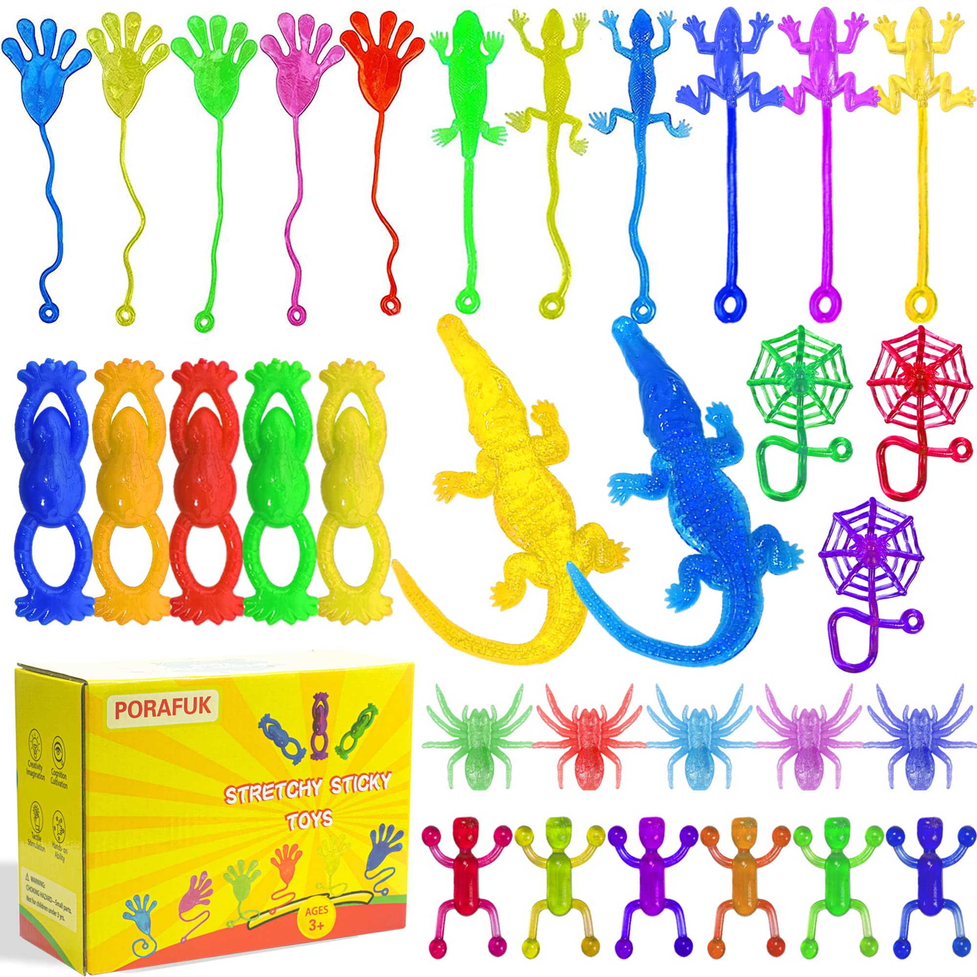 48 PCS Stretchy Sticky Hands Party Favors For Kids Vinyl Stretchy Toys Novelty Large Sticky Hand Classroom Prize Students Sensory Fidget Bulk Prize Treasure Box Toy Party Favors Gift for Boys Girls
