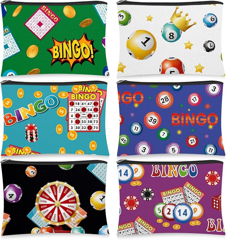 Shinylin 6 Necessaires de Maquiagem para Bingo com Zíper, Poliéster, Estampa Cartoon