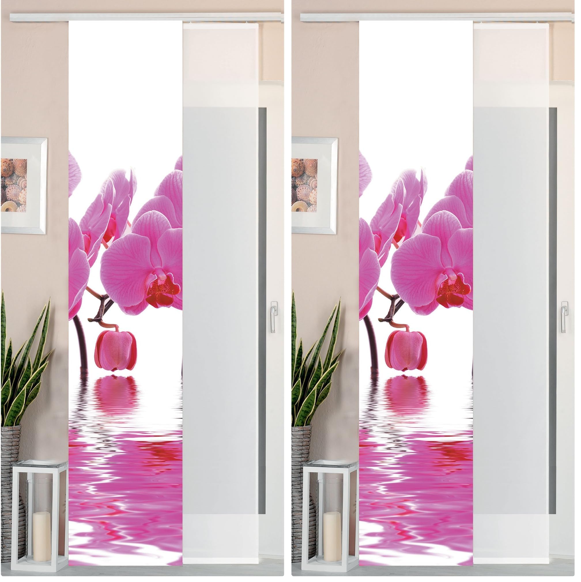 Gardinenbox 2er Set Schiebegardine Flächenvorhang Wildseide Optik und Voile Paneel, 245x45, Orchidee Pink, 80400 (Packung mit 2)