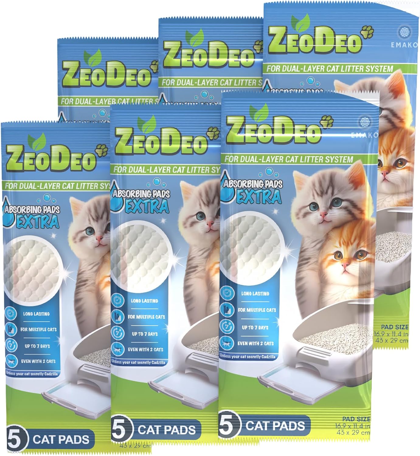 “ZeoDeo”-EXTRA absorberende pads voor kattenbakvulling 30 stuks. (6packsX5st.) Gebruik pads alleen met natuurlijke zeoliet kattenbakkorrels in dubbellaagse kattenbakvulling systemen
