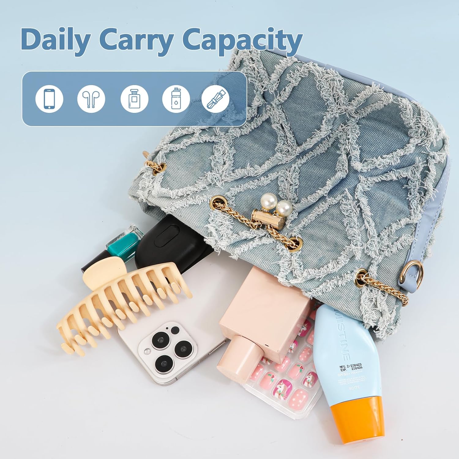 Denim Bucket Bag Hobo Crossbody Bag Denim Purse For Women Jean Drawstring Shoulder Bag - Image 3