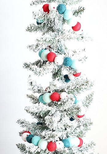Miniatura 6 de Christmas Felt Garland Pom Ball 100% Wool 10' String 60 Poms Green Red Holiday Bright Boho Decor Mantel Hanging Seasonal Banner Craft Colorful Cute