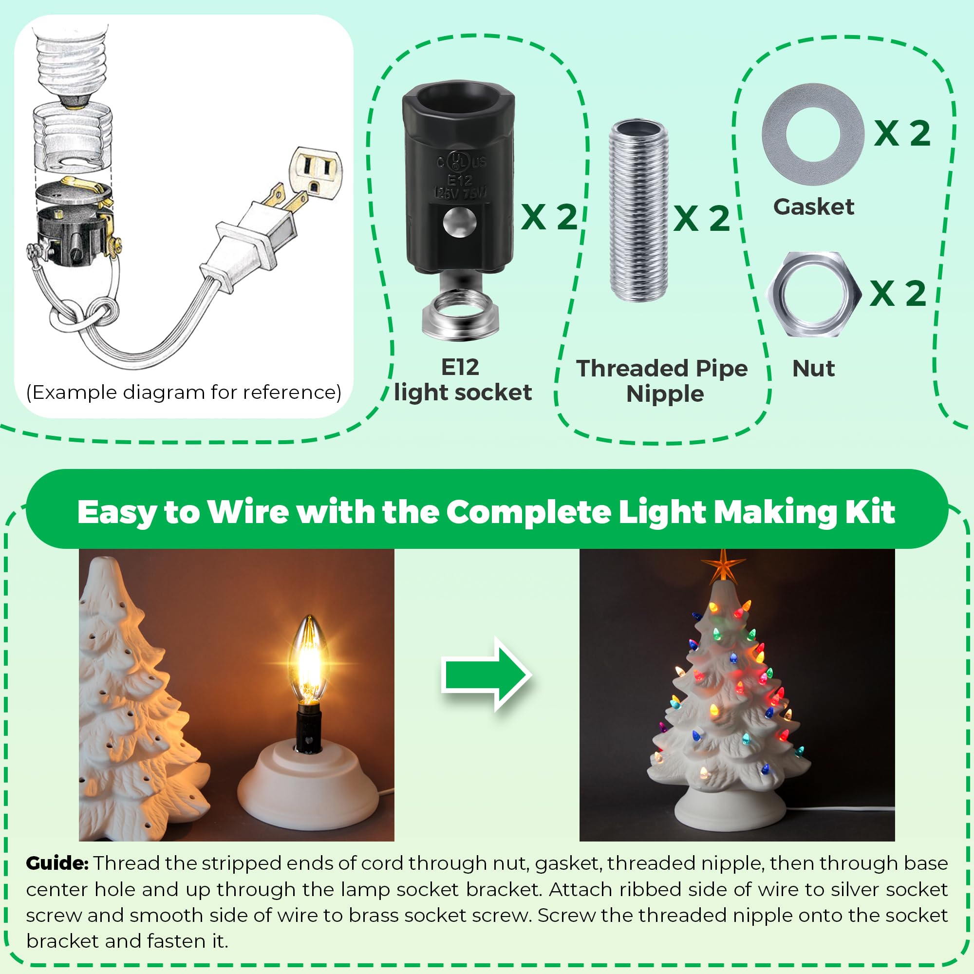 Meonum Christmas Tree Wiring Kit, 4 Pack 4 Watt LED Bulb, 2 Pack