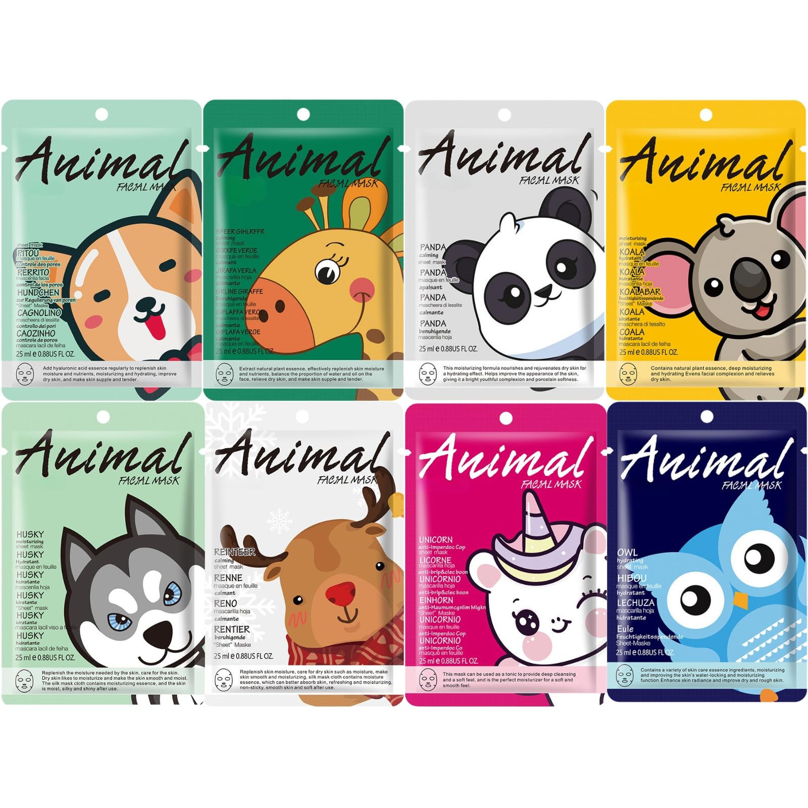 8 Pcs Facial Masks - Face Mask Sheets - Face Mask Skin Care - Sheet Masks with Hyaluronic Acid & Plant Extract - Mother's Day Gifts for Mom,Cute