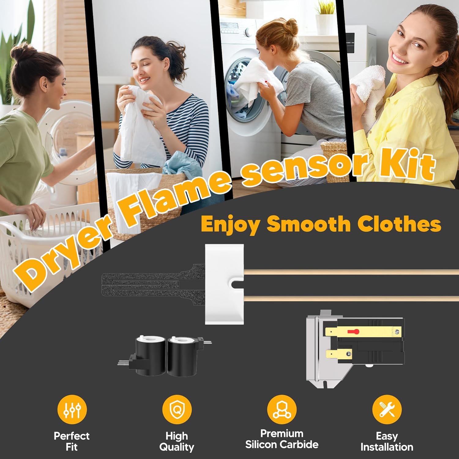 Gas Dryer Repair Kit Includes 279311 Igniter 279834 Gas Valve Coils 338906 Flame Sensor Replacement for Whirlpool Kenmore Maytag Gas Dryers