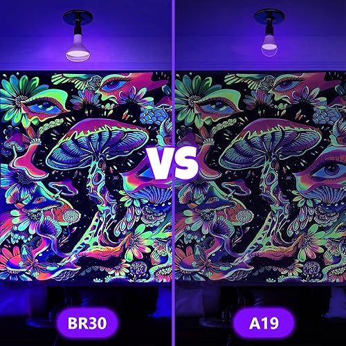 Miniatura 7 de Paquete de 6 bombillas negras, equivalente a 120 W, bombilla LED negra E26 BR30 de 385-400 nm para decoraciones de Navidad de Halloween, pintura