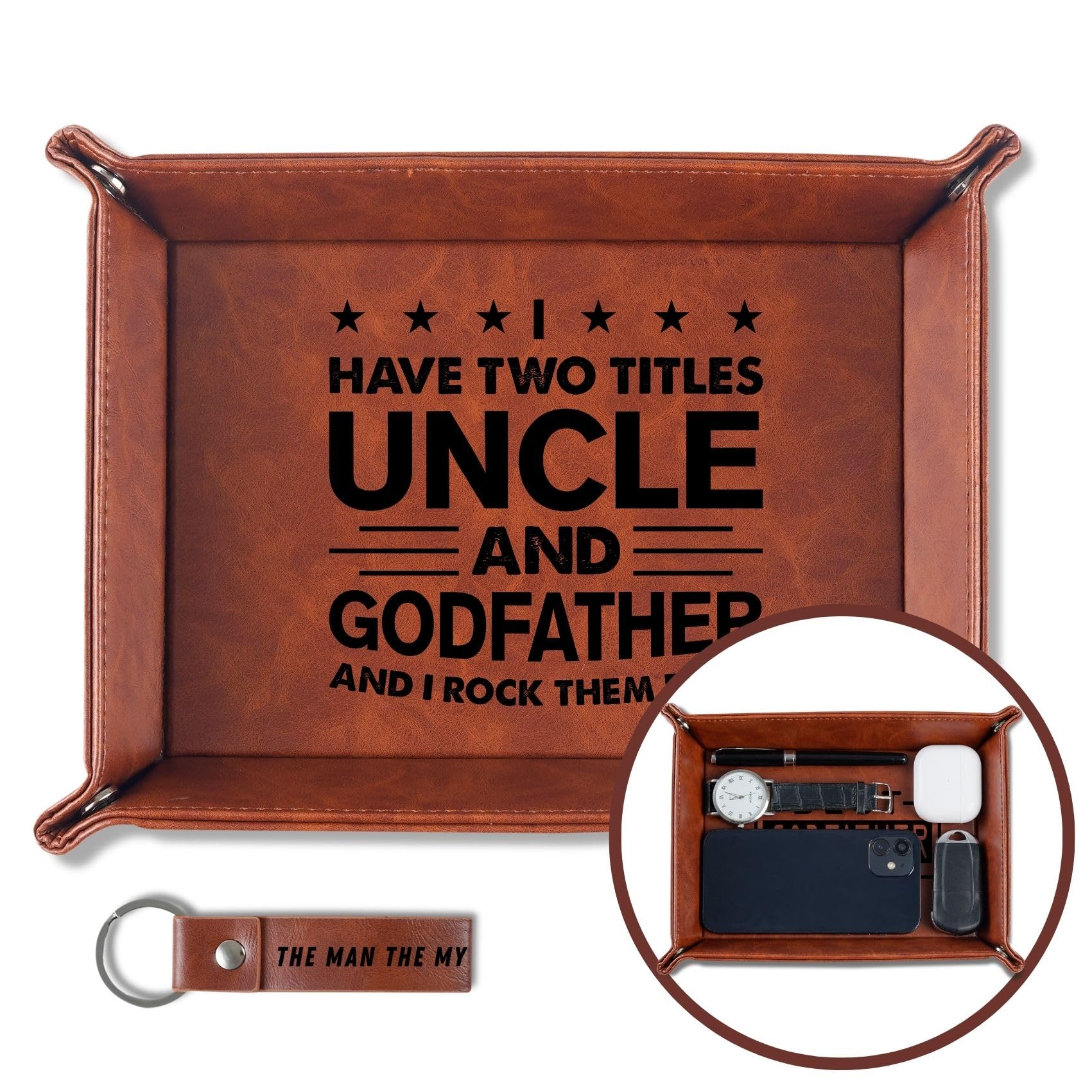 INNObeta Godfather Gifts Valet Tray, Desktop Storage Organizer PU Leather Bedside Tray Key Coin Holder for Godfather, Perfect for Birthday, Christmas
