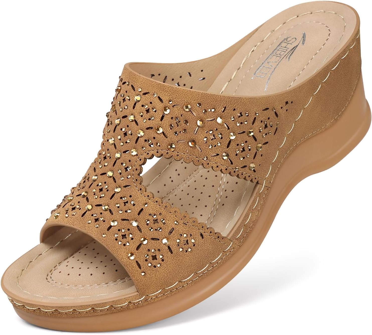 SHIBEVER Wedge Sandals for Women Dressy: Summer Slip On Womens - Slide Comfortable Walking Platform Sandals