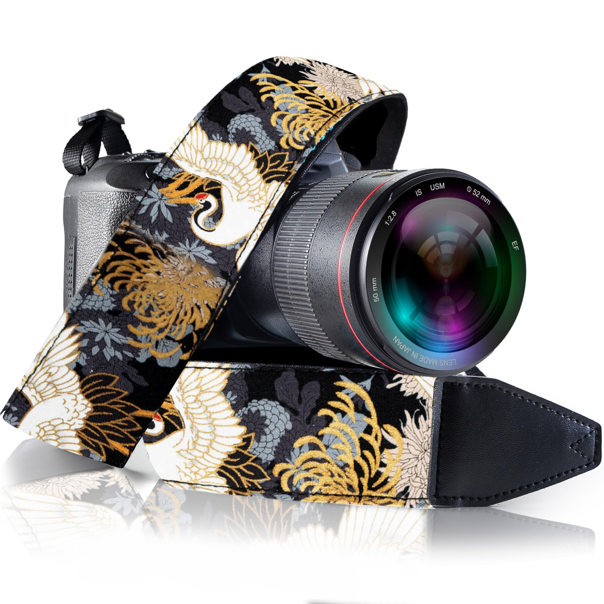 Camera Strap Vintage for All DSLR and Mirrorless Cameras - Christmas Gift & Best Stocking Stuffer Black Crane Gold Foil Camera Strap, Animal Pattern - Neck, Crossbody & Shoulder Camera Strap