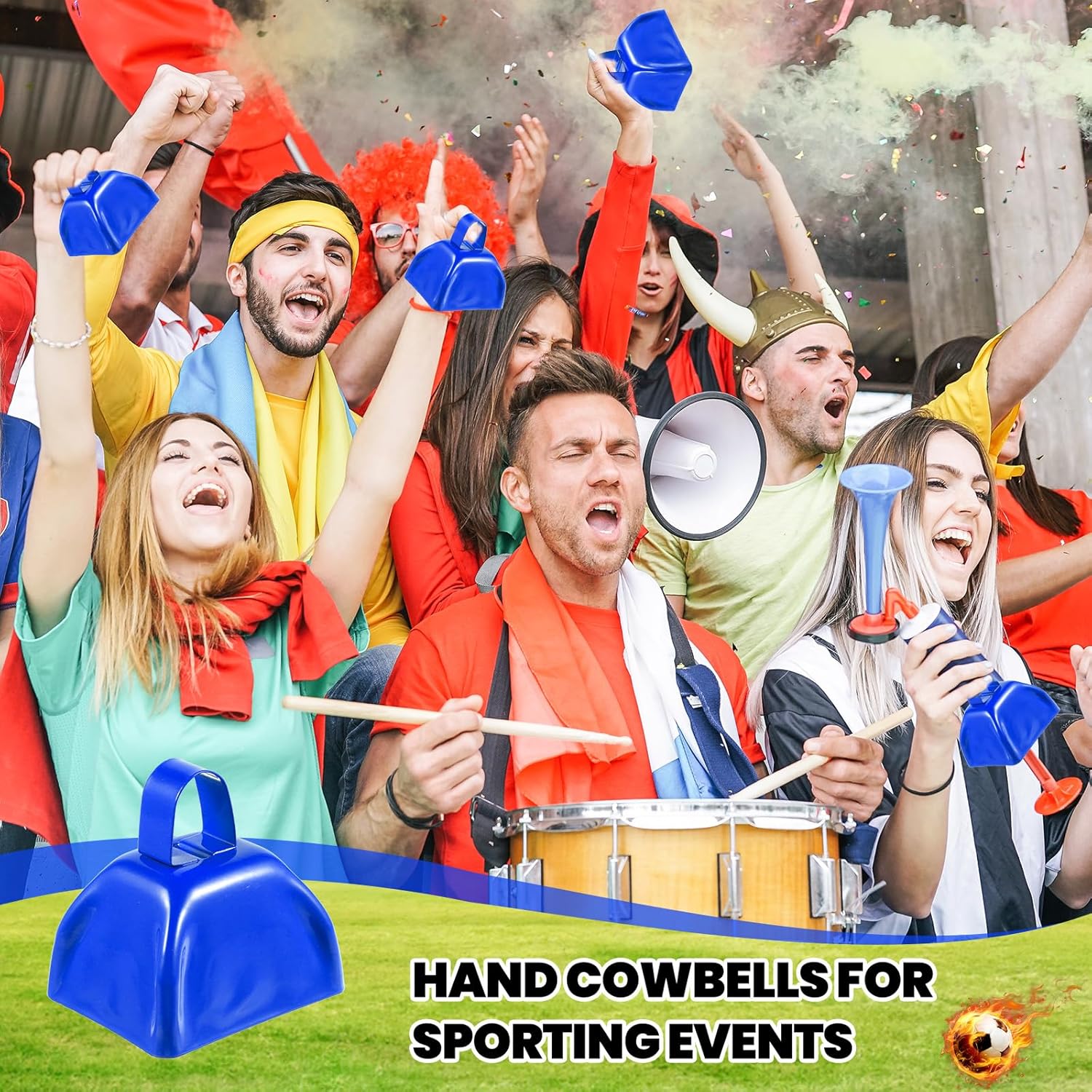 24 Pcs Metal Cowbells with Handle, Cow Bells Noise Makers for Sporting Events, Small Cow Bell Loud Bells Noisemaker Hand Percussion Cow Bells Noise Makers for Sporting Events, Football Games (Blue)