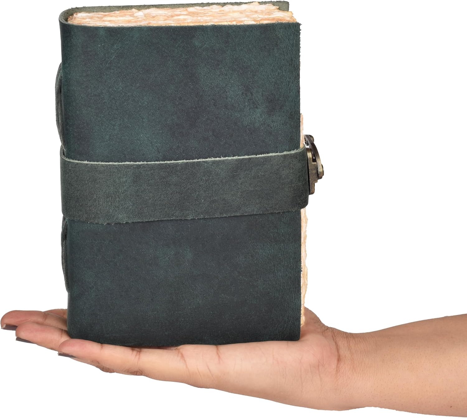 LEATHER VILLAGE Leather Bound Vintage Journal for Women & Men - Book of Shadows - Lock Closure - 200 Pages of Antique Deckle Edges Handmade Watercolor Paper - Turquoise - 10X7 inches