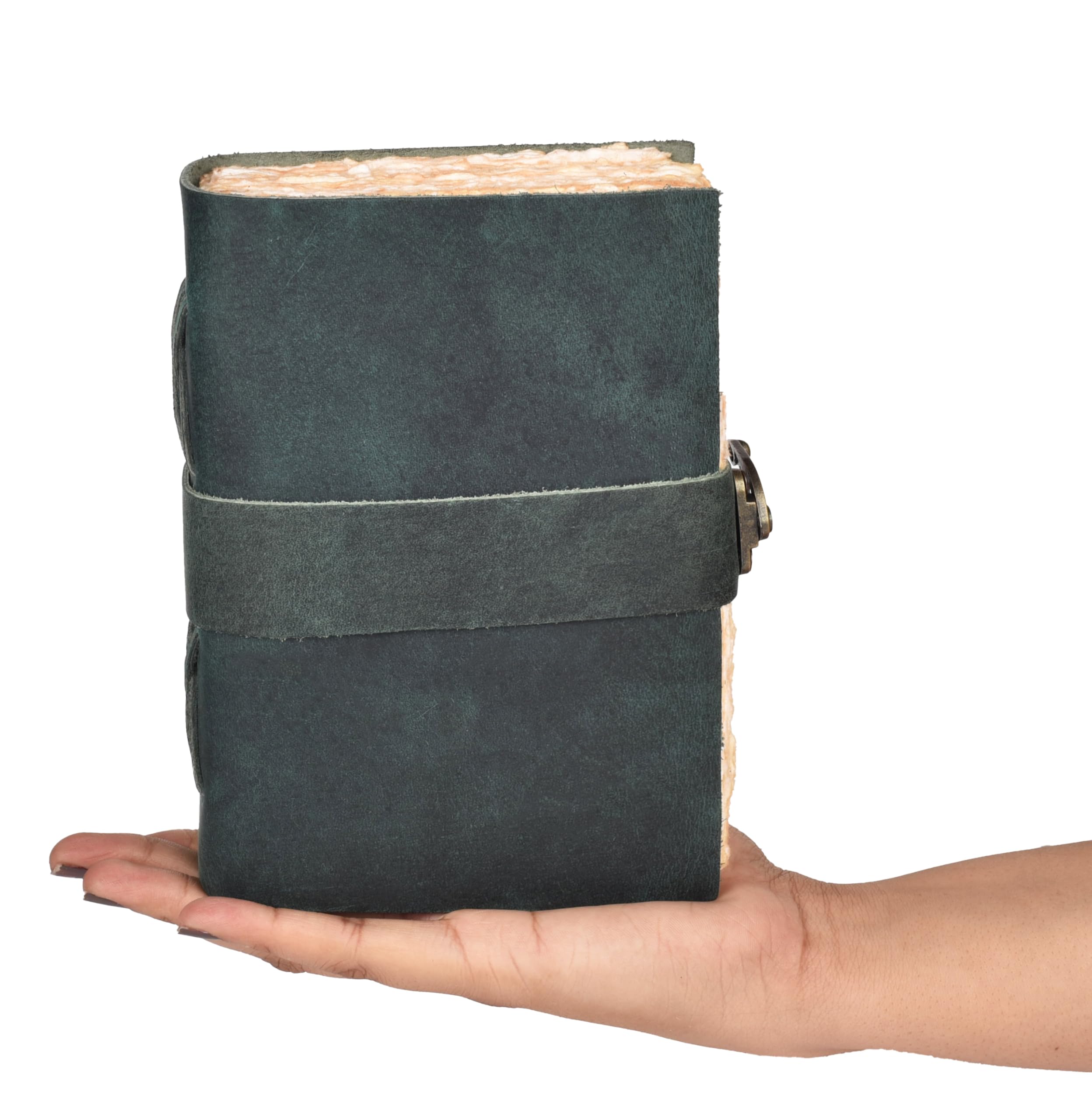 LEATHER VILLAGE Leder-Tagebuch für Herren, Gesichtsschloss, Türkis, 7 x 5