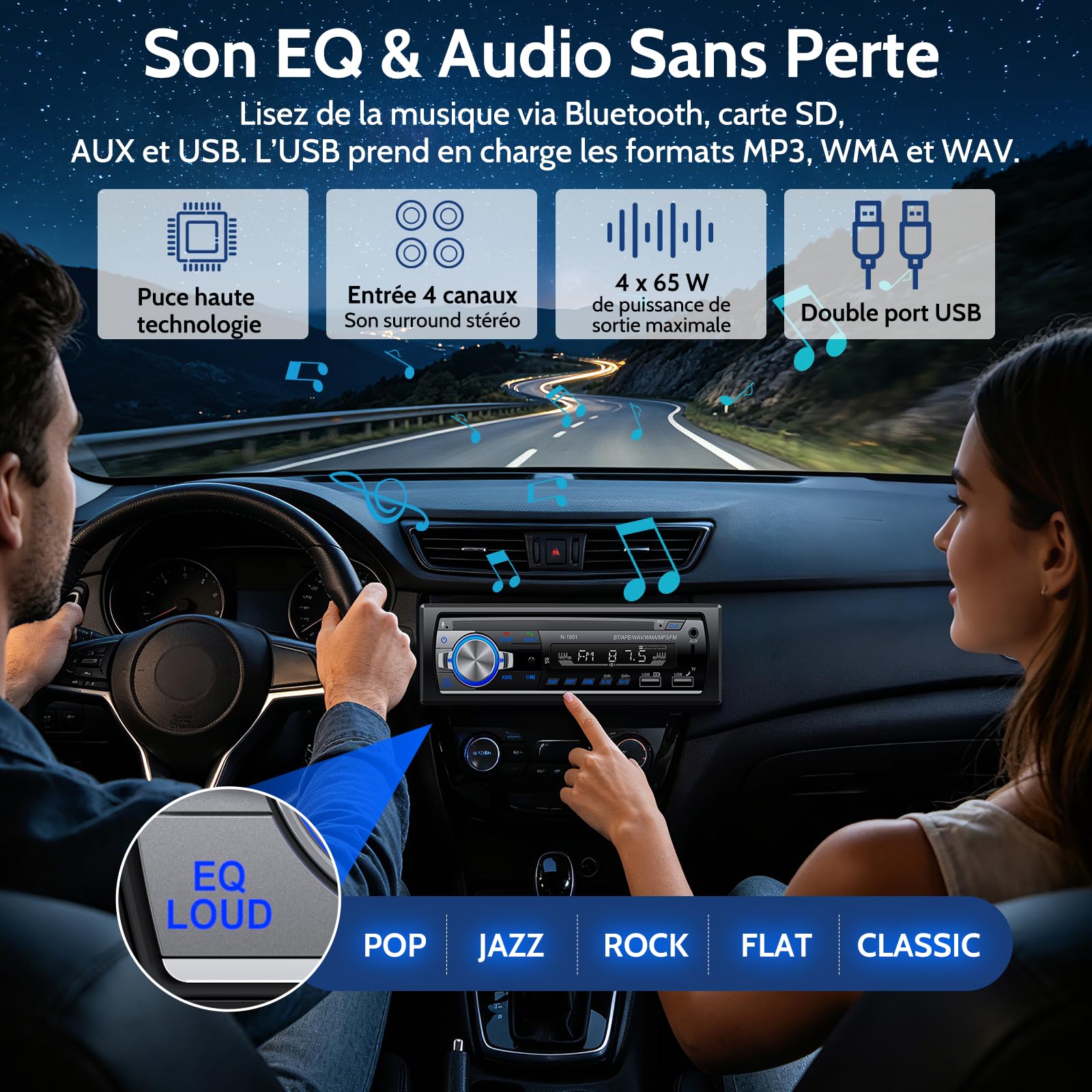 Autoradio Bluetooth, Wistrue FM Poste Radio Voiture Bluetooth avec 2 USB, Autoradio 1 Din Support AUX/SD/TF/MP3, Compatible avec iOS/Android
