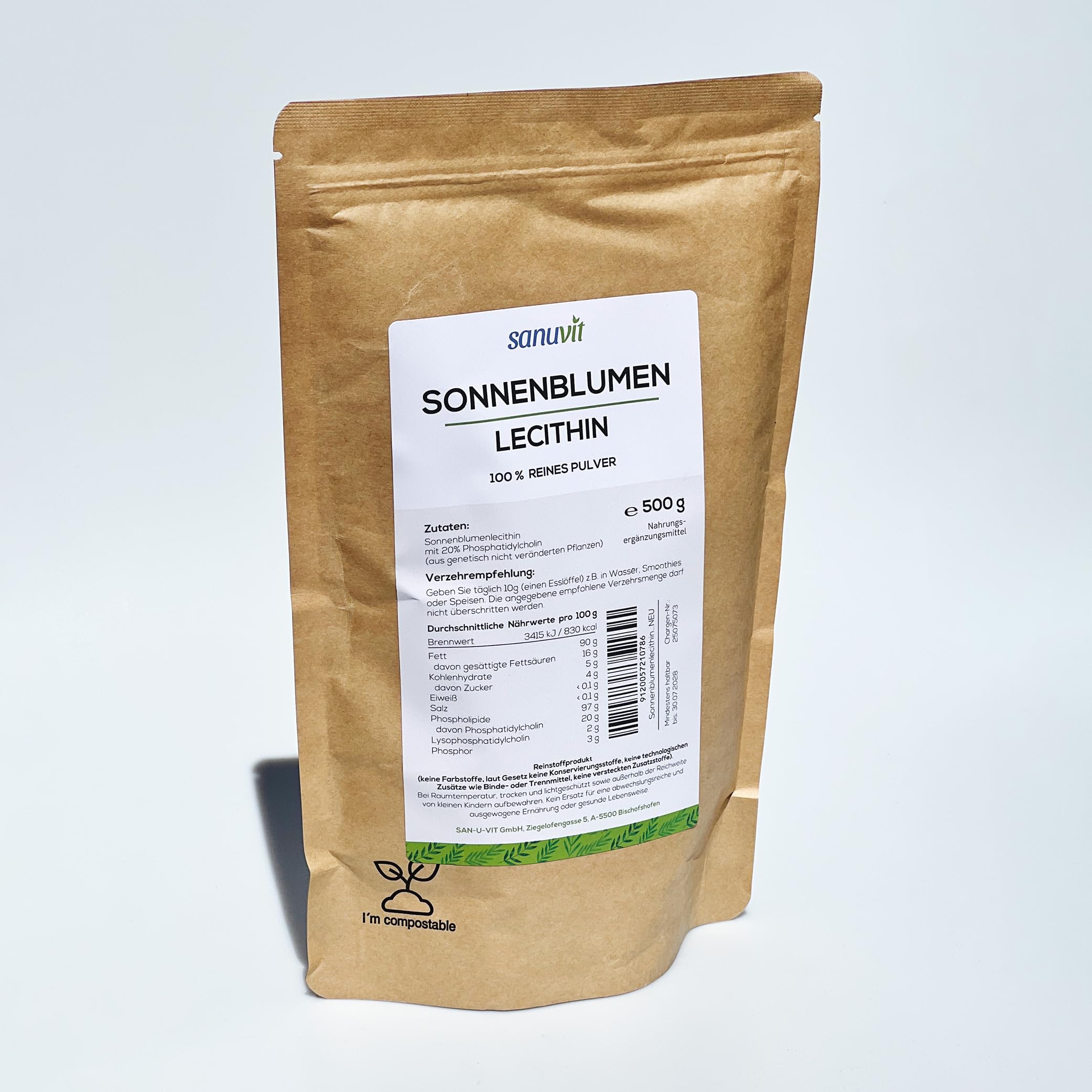 Sonnenblumen-Lecithin Pulver 500 g | Reinlecithin | Hohe Bioverfügbarkeit | Pulver zum Kochen & Backen | vegan