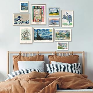 KBKBART Vintage Eclectic Wall Art Set of 10: Matisse, Van Gogh, Monet Maximalist Boho Prints for Bedroom Gallery Decor