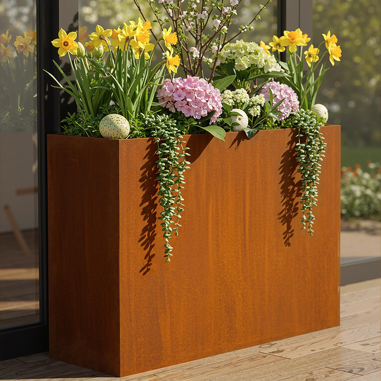 WIZWERK Tall Rectangular Corten Planter 36x9x26