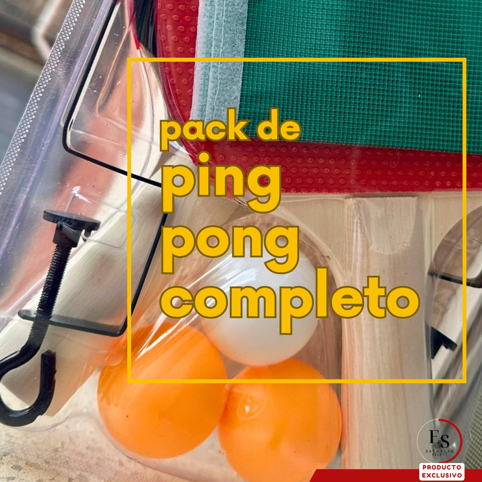 Set de Ping Pong Portátil – 2 Palas + 3 Pelotas + Red con Soportes – Juego de Mesa para Exterior e Interior – Ideal para Camping, Jardín, Vacaciones y Escapadas