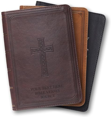 Miniatura 10 de Biblia compacta personalizada con impresión grande KJV de piel sintética Holy Bible Nombre personalizado, 3 filas de texto y versículos con reflejos