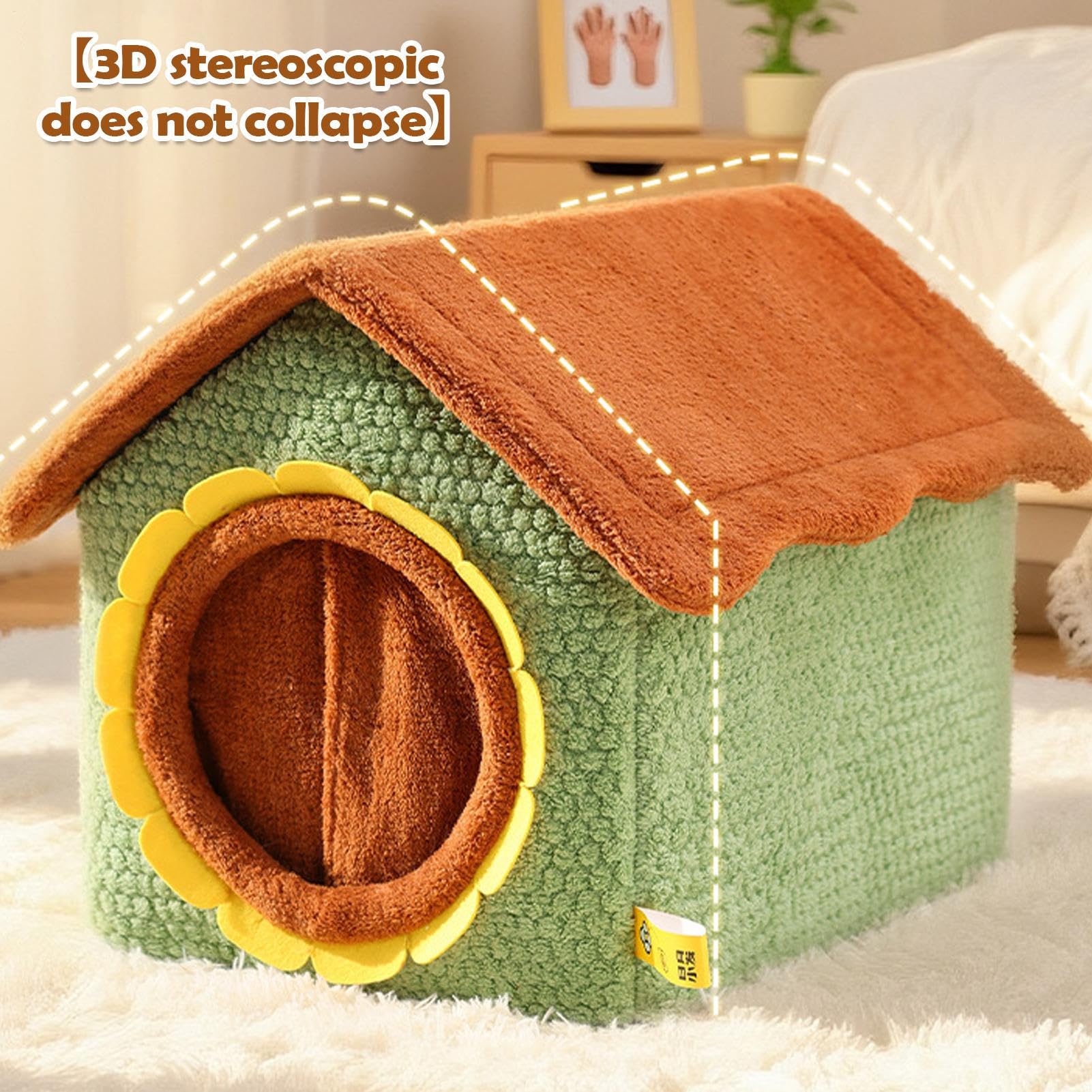 Casa para Gatos de Interior Refugio Extraíble Y Lavable | Camas Para Gatos Con Puerta De Girasol Para Mascotas Pequeñas De Interior Cachorros Y Para Rincón Invierno Y Navidad