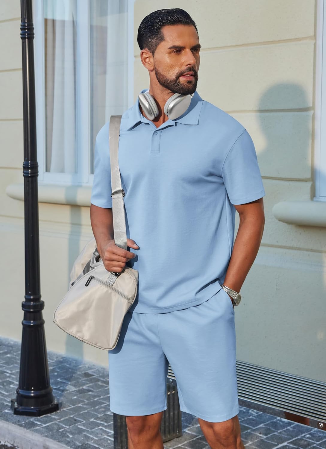 COOFANDY Men's 2 Piece Outfits Casual Cotton Short Sleeve Polo Shirts and Shorts Sets Loose Fit Summer Athletic Track Suits