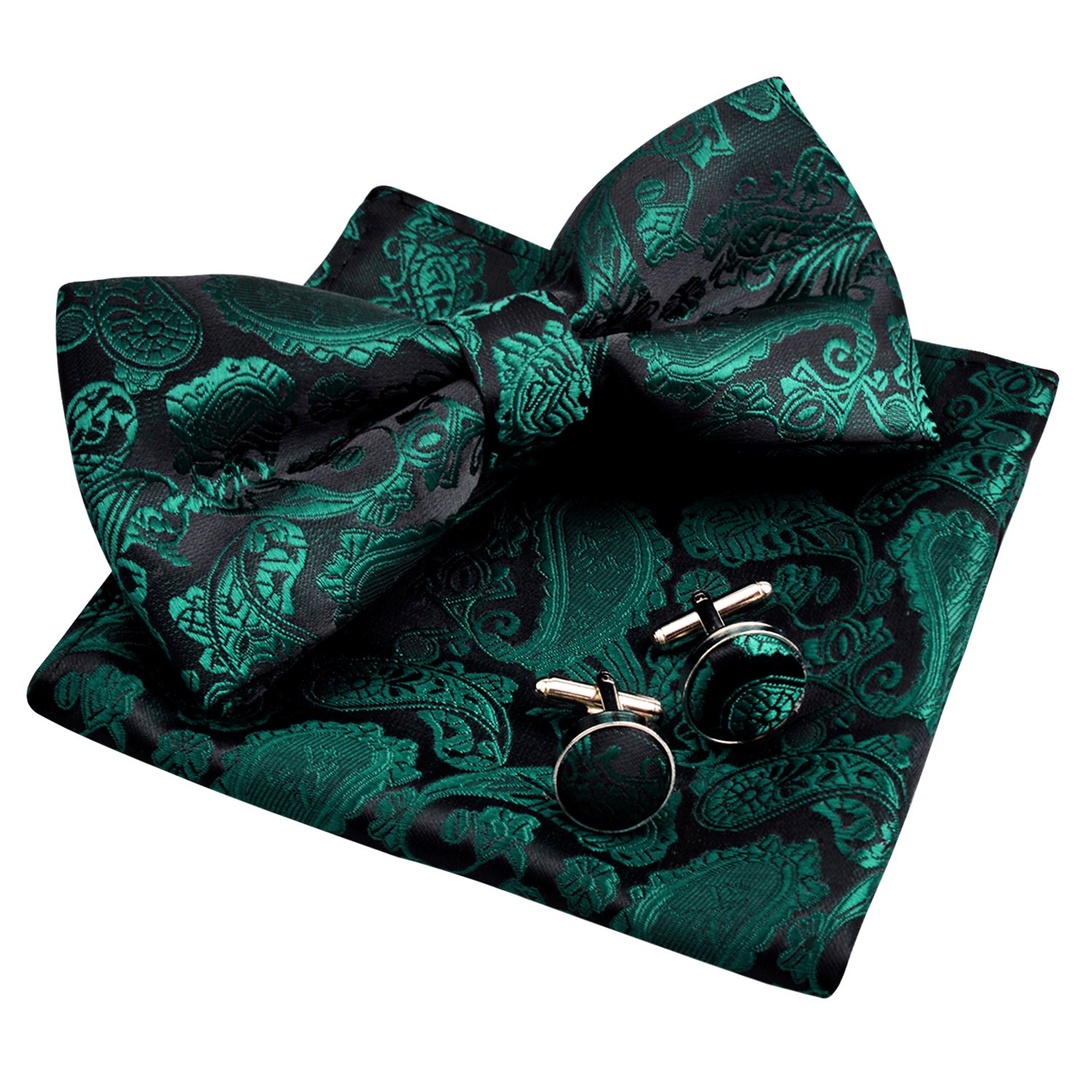 Mens Paisley Bow Tie, Pocket Square, Cufflinks Set