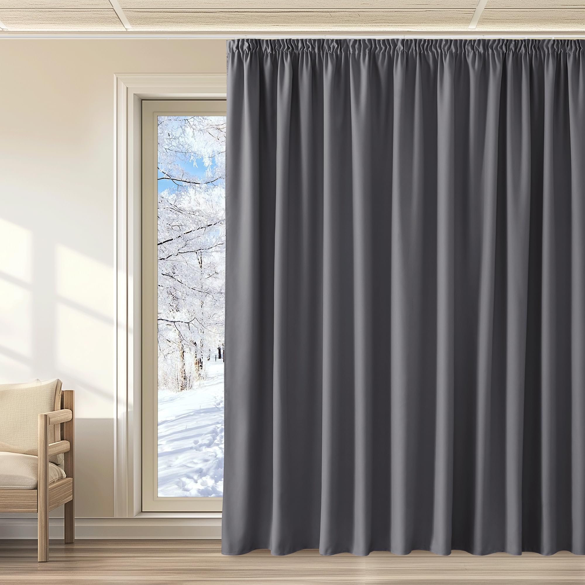 KGORGE Cortinas con Ganchos Salon Cortinas Opacas de 3 Metros, Termicas Aislantes Frio y Calor para Dormitorio Matrimonio, 1 Pieza, 300x240cm (AnchoxAlto), Gris OEKO-TEX STANDARD 100